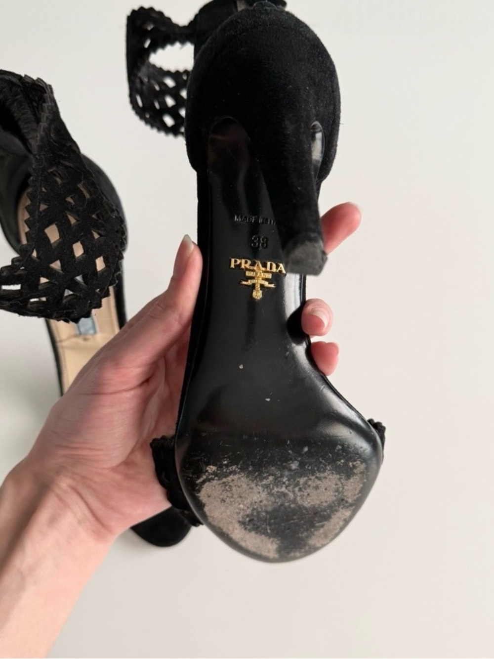 Vintage Prada black suede open toe heels - Picture 5 of 5
